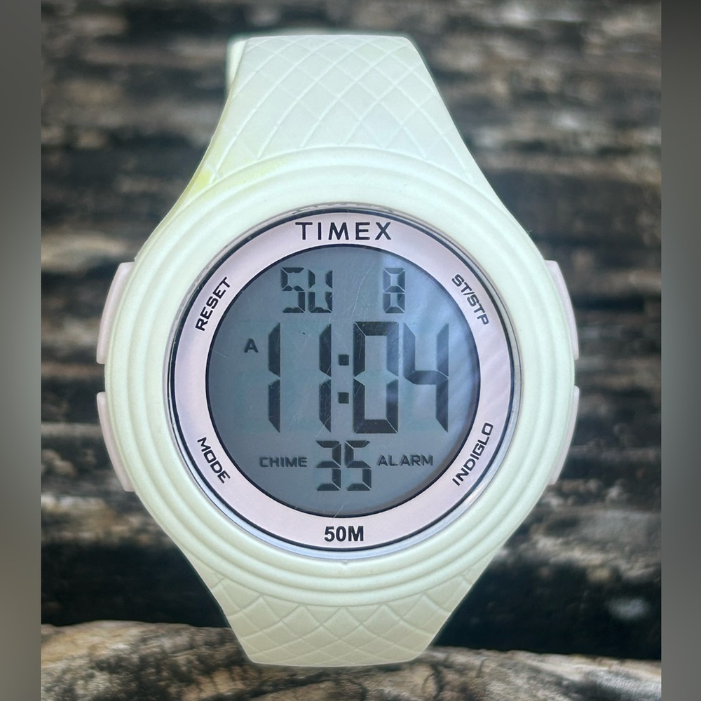 Timex DGTL Round White 40mm TW5m41900 Women’s Sport Watch w/ Resin Strap E3